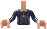 Torso Mini Doll Girl Dark Purple Striped School Uniform Jacket with Gold Letter N Logo Badge over White Shirt with Black Bow Tie Pattern, Light Nougat Arms with Hands with Black and Dark Purple Long Sleeves