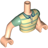 Torso Mini Doll Man Tan and Sand Green Striped Polo Shirt Pattern, Light Nougat Arms with Hands with Sand Green Short Sleeves