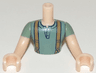 Torso Mini Doll Man Sand Green Top with Suspenders Pattern, Light Nougat Arms with Hands with Sand Green Sleeves
