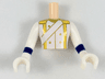 Torso Mini Doll Man White Dress Uniform with Sash, Yellow Epaulettes, Gold Buttons Pattern, White Arms with Hands with Dark Blue Cuffs