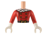 Torso Mini Doll Man Red Jacket with Gold Buttons, Black Belt and White Trim Pattern, White Arms with Hands with Red Long Sleeves