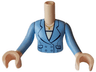 Torso Mini Doll Woman Bright Light Blue Jacket with Black Pockets, Buttons and Collar, Gold Necklace with Star over White Shirt Pattern, Light Nougat Arms with Hands with Bright Light Blue Long Sleeves