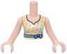 Torso Mini Doll Woman Bright Light Yellow Dress Top, Black Trim, Bright Light Blue and Bright Pink Dots, Belt with Bow Pattern, Light Nougat Arms with Hands