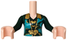 Torso Mini Doll Woman Dark Green Dress Top, Gold Collar, Clasp and Butterflies, Dark Turquoise Fur Insets Pattern, Light Nougat Arms with Hands with Dark Green Long Sleeves