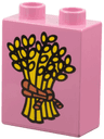 Duplo, Brick 1 x 2 x 2 with Bundle of Yellow Wheat with Braided Brown Rope Pattern