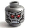 Minifigure, Head Alien with Red Eyes, Metal Eyebrows with Rivets, 8 Mouth Squares, Stubble and Black Markings Pattern