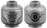 Minifigure, Head Alien with Robot Silver with Blue Eyes, Gray Eyebrows and Crack, Circles on Back Pattern