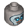 Minifigure, Head Alien with Robot Blue Eyes, Silver Face Panel, Raised Eyebrow, Brown Moustache and Goatee Pattern