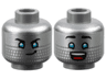 Minifigure, Head Dual Sided Silver Face, Black Eyebrows, Medium Azure Eyes, Lopsided Grin / Open Mouth Smile with Top Teeth and Red Tongue Pattern