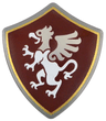 Minifigure, Shield Quadrilateral with White and Silver Griffin on Dark Red Background with Gold Border Pattern