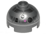 Brick, Round 2 x 2 Dome Top with Dark Pink Dots, Black Rectangles, and Silver Panels Pattern (R2-BHD)
