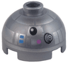 Brick, Round 2 x 2 Dome Top with Dark Pink Dots, Dark Azure Rectangles, and Silver Panels Pattern (R2-BHD)