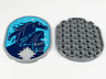 Tile, Round 6 x 8 Oval with Dark Blue Nokk, Elsa on Medium Azure Background, Stars and Ice Crystal Pattern