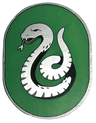 Tile, Round 6 x 8 Oval with Slytherin Crest with Silver Snake on Green Background Pattern