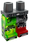 Hips and 1 Flat Silver Left Leg, 1 Trans-Bright Green Right Leg with Molded Red Lower Leg / Boot Left and Printed Belt and Straps with Silver Buckles, Pocket, Black Shapes, Shoe Tips Pattern