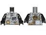 Torso Ninjago Armor with Silver Armor Plates, Golden Dragon Emblem, Screen and Circuits Pattern / Black Arms / Black Hands