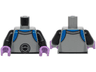 Torso Armor with Dark Silver Highlights and Large Circle, Blue Collar and Shoulder Rings Pattern / Black Arms / Medium Lavender Hands