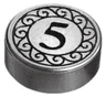 Tile, Round 1 x 1 with Black Number 5 Coin Pattern