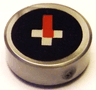 Tile, Round 1 x 1 with Red Rectangle and White Squares on Black Background Pattern (Minecraft Compass)