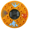 Turntable 6 x 6 x 1 1/3 Round Base Serrated with Pearl Gold Top with Blue, Red and Silver Pattern (Ninjago Spinner)