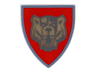 Minifigure, Shield Triangular Short with Red and Gold Santis Bear Pattern