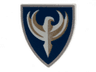 Minifigure, Shield Triangular Short with Dark Blue and Gold Jayko Hawk Pattern