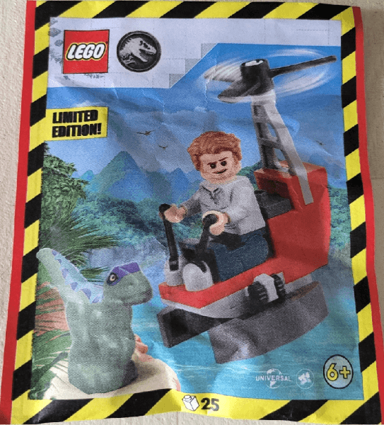 LEGO Owen with Helicopter and Raptor paper bag (122403-1) set, 2024