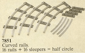 LEGO 8 Curved Rails Gray 4.5v (7851-1) set, 1980