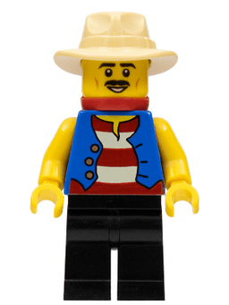 Gondolier, Red and White Striped Shirt and Blue Vest, Black Legs, Tan Fedora Hat, Red Bandana