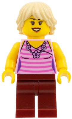 Woman - Dark Pink Striped Top, Dark Red Legs, Tan Tousled Hair