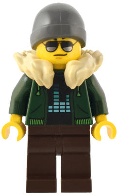 Traveler - Male, Dark Green Hoodie, Dark Brown Legs, Tan Fur Collar, Dark Bluish Gray Beanie