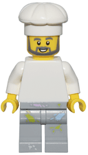 1950s Diner Chef - Plain White Torso, Light Bluish Gray Legs with Paint Splotches, White Chef Toque