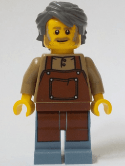 General Store Owner - Male, Reddish Brown Apron, Sand Blue Legs, Dark Bluish Gray Hair
