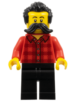 Train Worker - Red Plaid Flannel Shirt, Black Legs, Moustache, and Hair