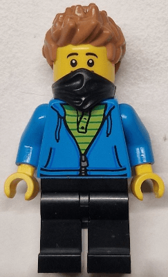 Train Worker - Male, Dark Azure Hoodie with Green Striped Shirt, Black Legs and Bandana, Medium Nougat Spiked Hair