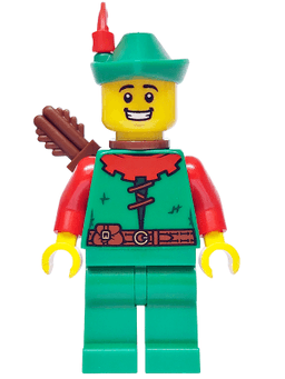 Forest Stronghold Forestman - Red, Green Hat, Red Feather, Quiver, Open Mouth Smile