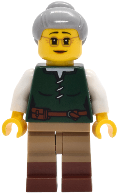 Riverside Scholars - Female, Dark Green Laced Shirt, Dark Tan Legs with Molded Reddish Brown Boots, Light Bluish Gray Hair with Top Knot Bun