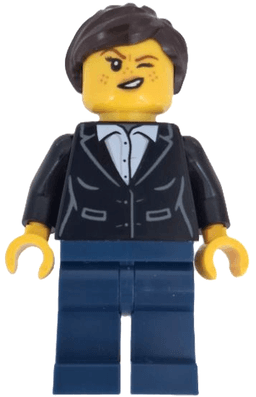 Wild West Train Bandit - Female, Black Jacket over White Shirt, Dark Blue Legs, Dark Brown Ponytail