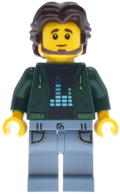 Antique Shop - Male, Dark Green Hoodie, Sand Blue Legs with Pockets, Dark Brown Short Wavy Hair