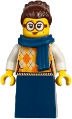 Vampire Castle Visitor - Female, Tan Knit Argyle Sweater Vest, Dark Blue Skirt, Dark Brown Hair, Dark Blue Scarf