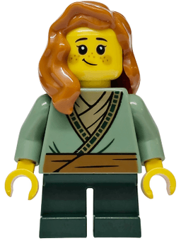 Mushroom Village - Female, Sand Green Tunic, Dark Green Short Legs, Dark Orange Hair