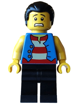 Pirate - Male, Blue Vest, Black Legs, Black Hair with Short Ponytail