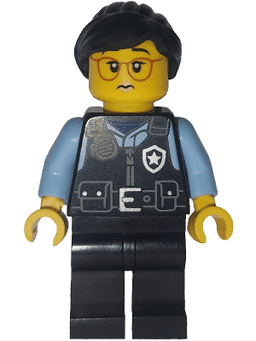 Art Factory Security - Female, Black Safety Vest with Silver Star Badge Logo, Black Legs, Black Ponytail and Swept Sideways Fringe