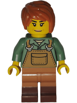 Art Factory Painter - Female, Medium Nougat Overalls over Sand Green Shirt, Medium Nougat Legs with Reddish Brown Boots, Dark Orange Tousled Hair
