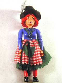 Belville Female, Adult Woman (Witch) - Black Shorts, Violet Top with Bones and Neckerchief Pattern, Red Hair, Black Shoes, Skirt, Hat with Spider