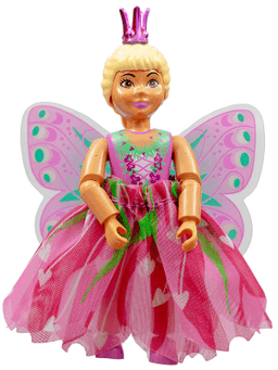 Belville Female, Child Girl (Princess Vanilla) - Dark Pink Top with Flowers Pattern, Very Light Orange Hair, Dark Pink Shoes, Skirt with Wings, Crown