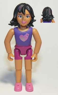 Belville Female, Child Girl - Magenta Shorts, Dark Purple Top with Hearts Pattern, Black Hair with Magenta Streaks, Dark Pink Shoes (4220983)