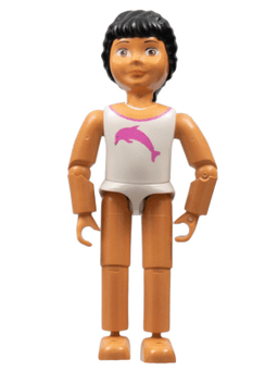 Belville Female, Child Girl - White Swimsuit with Dolphin Pattern, Black Hair (4114473)