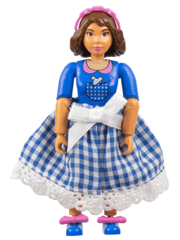 Belville Female, Adult Woman (Iris / Victoria) - White Shorts, Blue Top with Mouse in Pocket Pattern, Brown Hair, Blue Shoes, Skirt, Hairband, Bows