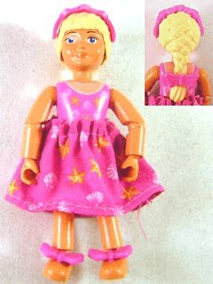 Belville Female, Child Girl - Dark Pink Swimsuit with Starfish / Sea Stars and Seashells Pattern, Very Light Orange Hair, Skirt, Hairband, Bows